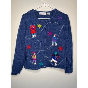 2000s Marisa Christina Blue Ice Skating Kids Christmas Teacher Granny Cardigan S